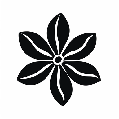 A black silhouette of a flower with 5 petals on a white background in clipart style.