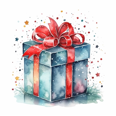 Cute christmas present watercolor clipart