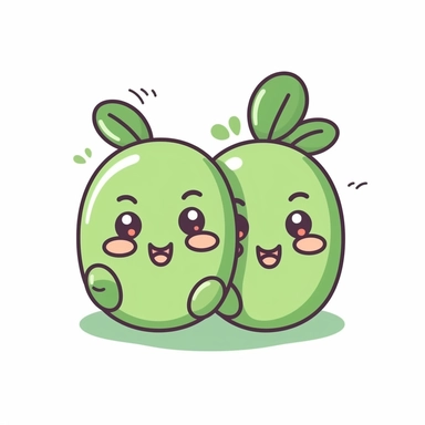 cute clipart icon of green beans, kawaii, anime style, in white background, soft color blending, rounded