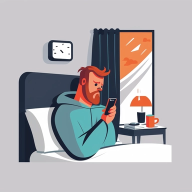 user denying multi-factor authetnication on his phone from bed, clipart