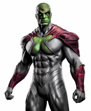 martian manhunter superheroes comic video game character, black & white transparent background png clipart, in the style of tokina opera 50mm f/1.4 ff, light green and red, realistic depictions of human form, dark purple and light green, hyperrealistic compositions, cosmic jester, photo taken with nikon d750