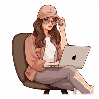 digital stickers, Girlboss, working, computer fashion, french, Monday, productive, cartoon realistic, clipart, minimalistic, aesthetic, rose pastel , brown pastel