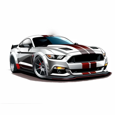 mustang racing car clipart, white background, digital illusion, vector art, high resolution, photo realistic