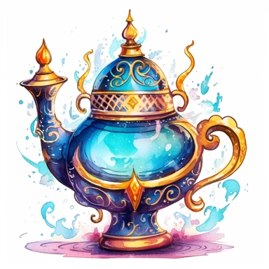 watercolor detailed intricate Aladdin genies lamp clipart awesome