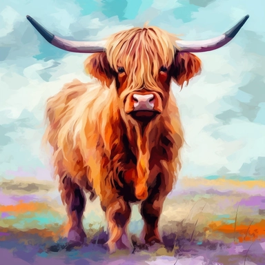 highland cattle oil painting watercolor clipart graffiti