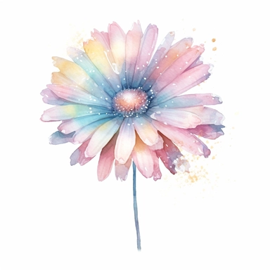 watercolor clip art on white background of a cotton candy daisy with lights