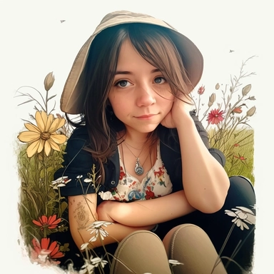 draw boho little beautiful girl draw a beautiful girl in a flower meadow, cartoon, for children, clipart style