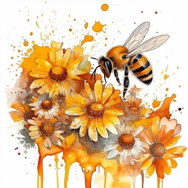 Watercolor Honeybee on a field full of flowers. Clipart Bundle.Everything is full of colourful flowers with green,red,yellow.Summer Clipart. Watercolor flower digital Graphics. Honey Bees, Honey Jar, Honey Drips.watercolor honey bee Clipart. Spring Garden honey dripping from honeycomb. Fantasy,white background. Black and white ink. solution HD : : ultrarealistic,Leica M6 camera with a Leica 50mm f/2 Summicron lens Fujifilm Pro 400H, set the ISO to 400, shutter speed to 1/125, and aperture to f/2
