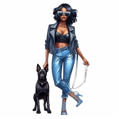 Blue Jean Pooch, Black Woman Clipart, Black Dog, African American Female, Sunglasses, Stylish, Diva, High Heels