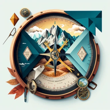 clipart with a wanderlust theme, featuring illustrations of mountains, compasses, and adventure gear, reflecting millennials and Gen Z's love for travel and exploration