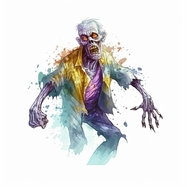 mystical horror cartoon watecolor halloween zombie clipart, hd 4k, detailed, focused, isolated on white background