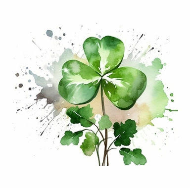 Magical style green three-leaf clover from Kelt mythology with watercolor effect,Wild scene,Suitable for digital clipart,White background,green,khaki,dark colors