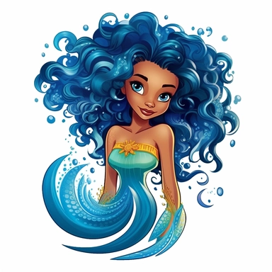 a clipart art T-shirt design black African American magical Afro hair color colorful mermaid long mermaid color pop tail of the the sea cartoon Disney Pixar