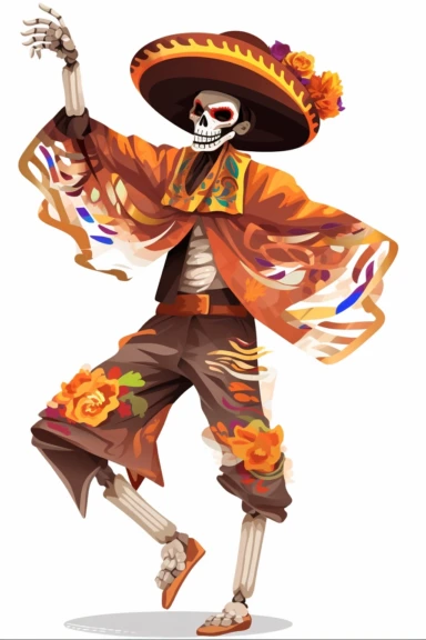 dia de los muertos, dance, man, sombrero, colorful, paint, white background, clipart