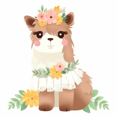 Cute Alpaca , Aquatic style, clipart, white background,