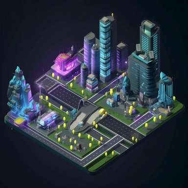 isometric perspective, game sprite, futuristic city park concept, gaming asset, sci-fi, fun, creative, cartoon, clipart, hyper-detailed, black background,