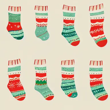 christmas socks, gradient background, in watercolor clipart style