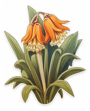 Isometric Sticker Clip Art of Fritillaria imperialis, the crown imperial, imperial fritillary, one stem