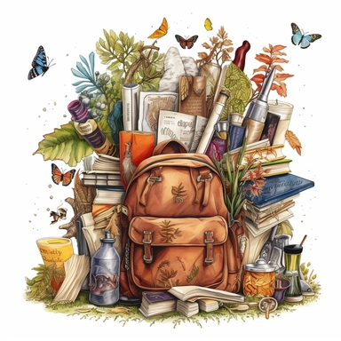 stationery, books, notebooks, pencils, backpacks, folders, globes, computers, and many more, illustrations, clipart, meticulously hand-illustrated, bringing the beauty of nature, white background