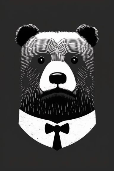 minimalistic pixar style clipart, minimalistic nordic style clipart, anthro hipster bear face with mustache, minimalistic black and white color palette,