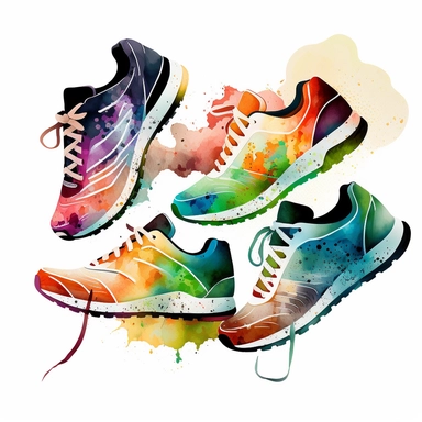 tieless stylish sneakers for running, water colour clipart, white background