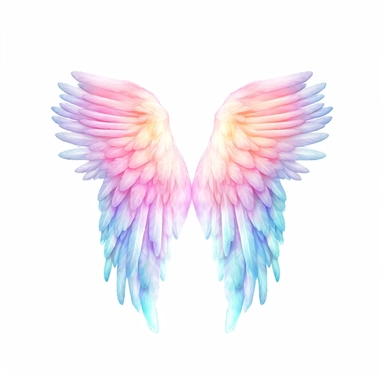 heavenly glowing ethereal white angel wings holy light subtle neon pastel surreal hand painted hand drawn watercolor clip art on isolated background — v4