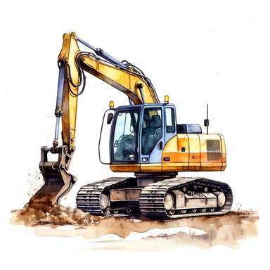 watercolour clipart drawing of an excavator working