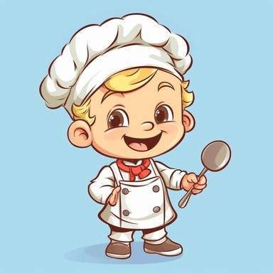 cartoon full body chef as a cute smiling baby, heavy lines, clip art, soft colours