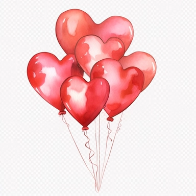 Create clipart of heart-shaped balloons, adding a touch of celebration and joy to the wedding decor ,Classic Weeding ,Weeding on the beach, Watercolor, Detailed, sweet, majestic, high resolition, transparent background, no captions