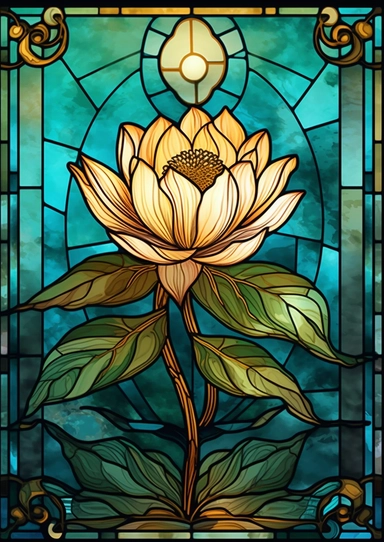 Art deco, stained glass, clipart, lotus, nature, vector, wood