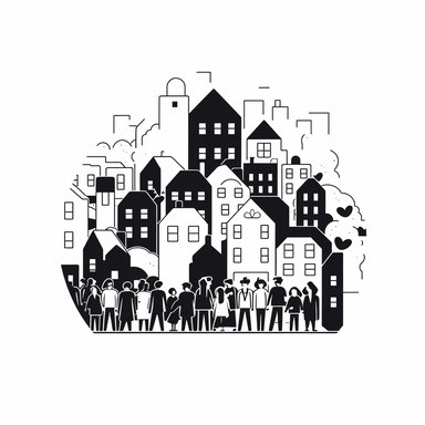a black and white minimalist clip-art image that represents community with low details and only outlines