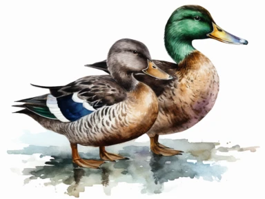 pair mallard watercolor clipart, single design, 8k