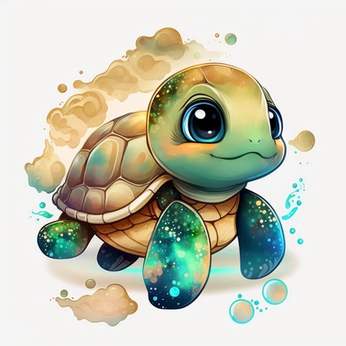 The most cutest cartoon baby turtle with big open eyes, on a planet clipart, planets, watercolor, dream art, baby animals, vector art, children art, particles around the object, children cartoon, sticker art design, white background,