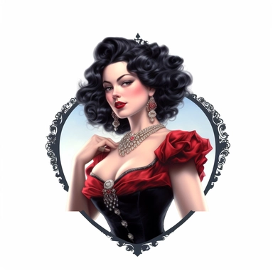 beautiful stunning pretty vintage burlesque girl, elegant corsets and jewles, paint art style, clipart, white background, superrealistic, one of a kind