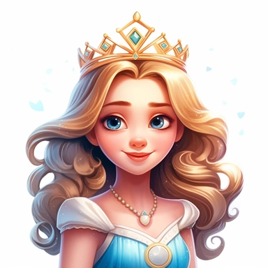 Cute Beautiful princess dreamlike Clipart, Cartoon, hyper realistic, intricate detail, illustration style, high resolution, on the white background