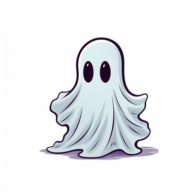 one big ghost cartoon, casper style, halloween, clip art, vector, minimalist, no detail, no crop, white background, flat illustration