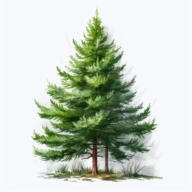 Christmas tree clipart, hd, on white background, spaced out, ultradetailed hd, oil painting, lateral view, clipart, transparent background, clear background, green leaves, high resolution, watercolor, vector, 12k, 300 dpi, 12: 12 ratio