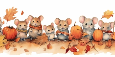 a doodle border for halloween, cute, mice, watercolor, clip art style