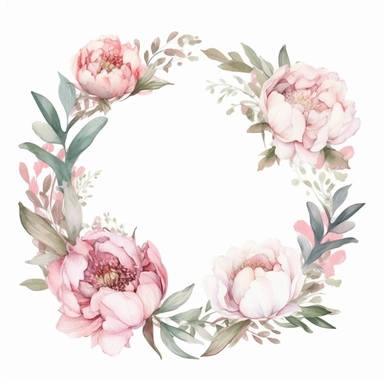Peonies Floral Wreath Watercolor - Peonies frame - Delicate ethereal soft frame for Wedding invite Logo - Digital clipart PNG