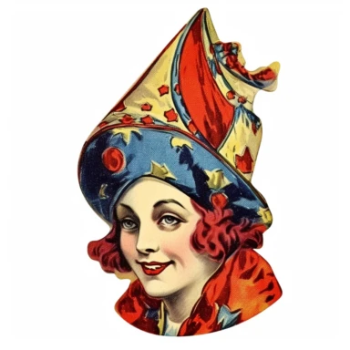 Vintage 1920 jester hat Illustration, Chromolithograph, 1920s Illustration, Vintage, Chromolithograph, Colorful, Antique, Ephemera, Clipart, 8k, Isolated on white