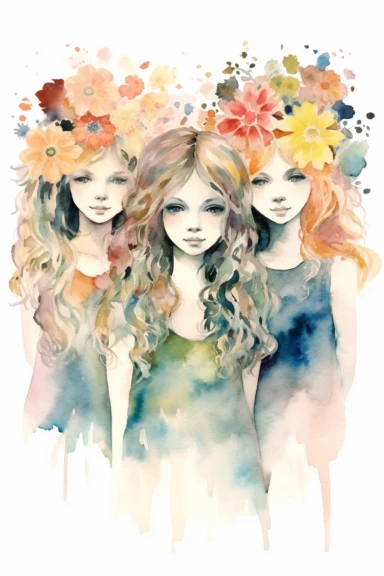 3 sisters watercolor clipart