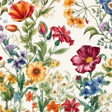 The watercolor floral border clipart morphs into an oil painting, reminiscent of the lush, botanical works of Rachel Ruysch. Against a white background, the border is alive with wildflowers painted with rich, vibrant strokes. The color temperature is balanced, each flower bursting with a unique palette of hues. No facial expressions are present, but the flowers radiate life and vitality. The lighting is subtly dramatic, enhancing the textural details and the lush, immersive atmosphere.