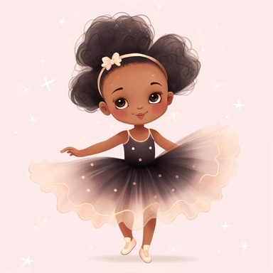 Adorable black girl ballerina, ultra cute, clip art