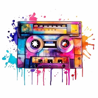 cassette machine, 90s Retro dirty style Sublimation Clipart, watercolor, isolated on white background