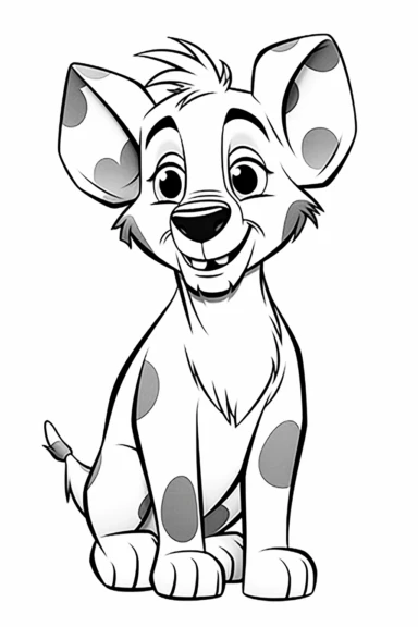 pixar hyena clipart, simple line art, monocromatic, isolated on white background, color image, full body, stroke line art, for toddler coloring, 8k