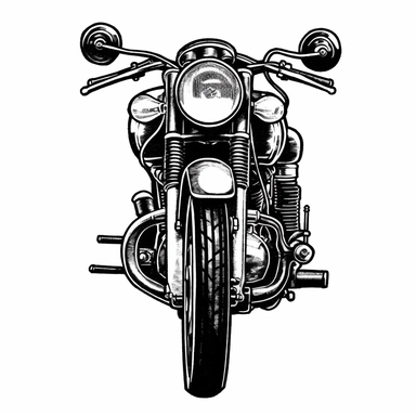 Motorcycles clip art, black and white, very simple, clip art, directly facing camera, clip art