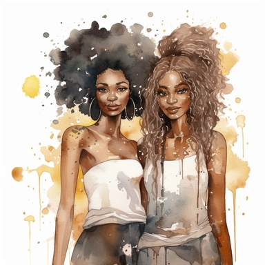 water color black adult sisters clipart