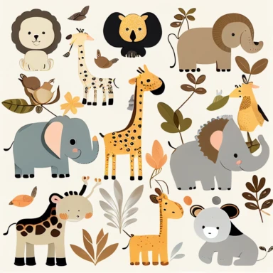 Baby Safari Animals Clipart Design
