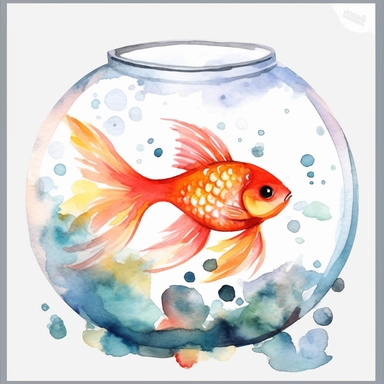 Watercolor fish bowl clipart, white isolated background, space out, hd