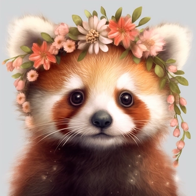 lashes, super lovely, nursery, close-up of an panda, flower. The red panda has fluffy fur with black markings, large ears, and bright eyes. It is standing on top of a white background. vintage clothing hyper realistic 8k clipart*